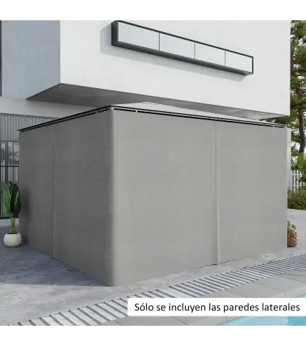 4 Paredes Laterales para Cenador 3,5x2 m con 48 Ganchos y Anillos en C para Pérgola Gazebo Gris Claro