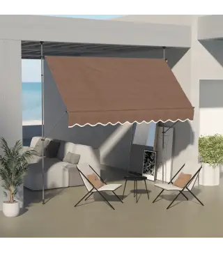 Toldo Manual Retráctil con Manivela 300x120x210-300 cm con Altura Ajustable Impermeable y Anti-UV Café