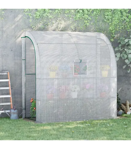 Invernadero de Exterior con Ventanas Estantes de 3 Niveles Puerta con Cremallera y Marco de Acero 200x100x215 cm Blanco