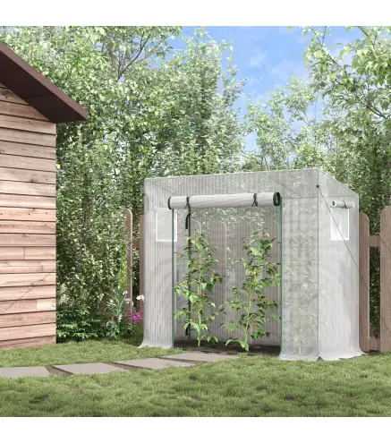 Invernadero de Exterior con Ventanas y Marco de Acero Invernadero para Cultivar Tomates Flores 200x76x168 cm Blanco