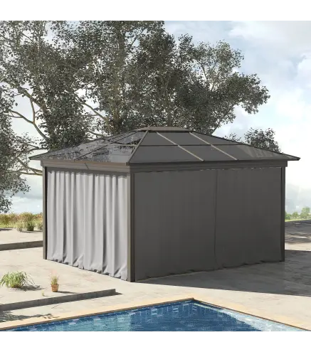 4 Paredes Laterales para Cenador 302x205 cm con 40 Ganchos y Anillos en C para Pérgola Gazebo Gris Claro