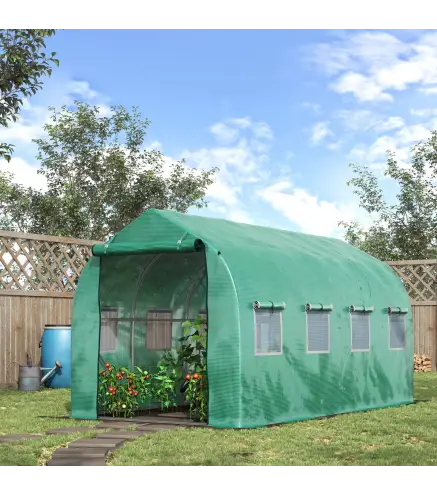 Invernadero de Túnel 4x2x2 m con 8 Ventanas de Malla y Puerta Invernadero de Huerto para Patio Jardín Verde