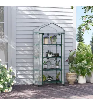 Invernadero de Exterior con Ruedas Estantes de 4 Niveles Puerta con Cremallera y Marco de Acero 69x50x165cm Transparente