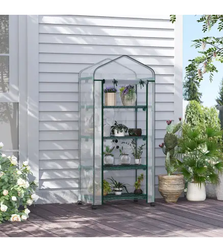 Invernadero de Exterior con Ruedas Estantes de 4 Niveles Puerta con Cremallera y Marco de Acero 69x50x165cm Transparente