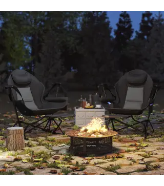 2 Mecedora Jardín Exterior con Reposapiés Reposacabezas Portavasos Bolsillos y Bolsa de Transporte Carga 120 kg Negro