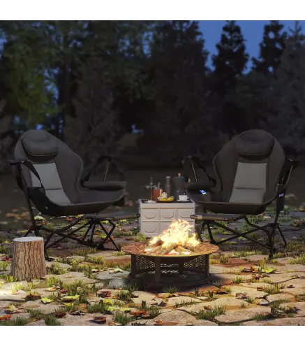 2 Mecedora Jardín Exterior con Reposapiés Reposacabezas Portavasos Bolsillos y Bolsa de Transporte Carga 120 kg Negro