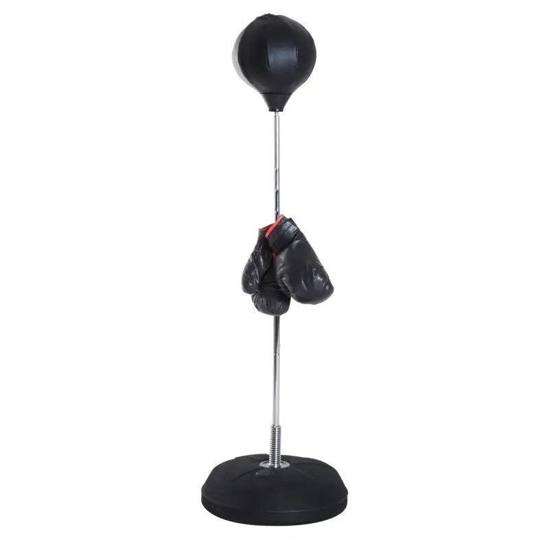 Saco de Boxeo de Pie con Altura Ajustable en 4 Niveles 126-144 cm Base Rellenable y Guantes de Boxeo Negro