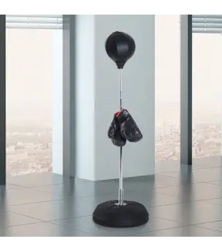 Saco de Boxeo de Pie con Altura Ajustable en 4 Niveles 126-144 cm Base Rellenable y Guantes de Boxeo Negro