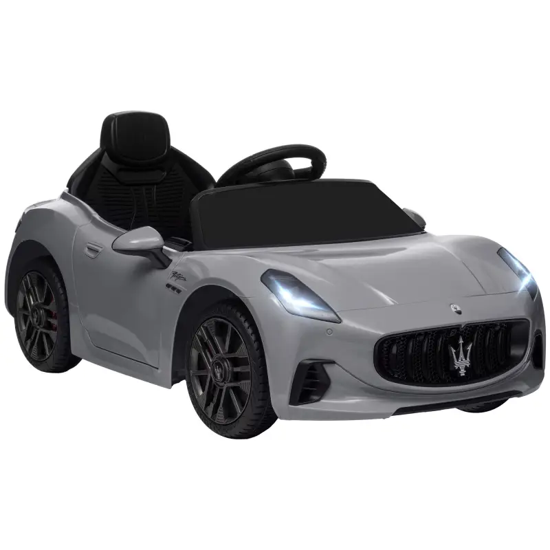 Coche Eléctrico Infantil Maserati Gran Turismo Folgore con Batería 12V Mando a Distancia Faros Bocina Música MP3 Gris