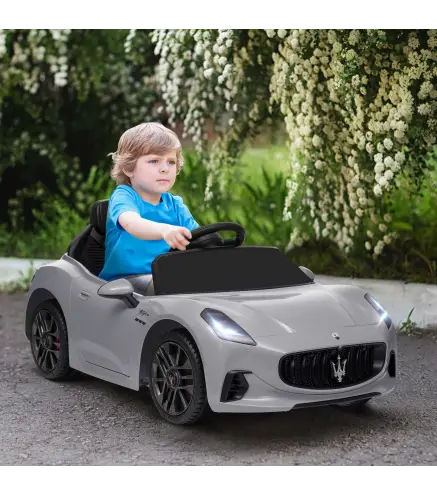 Coche Eléctrico Infantil Maserati Gran Turismo Folgore con Batería 12V Mando a Distancia Faros Bocina Música MP3 Gris