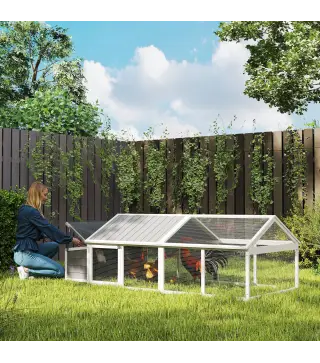 Gallinero para Exterior de Madera 240x112,5x76 cm con Techo Abatible Corral Puertas con Cerradura y Nido Blanco y Gris