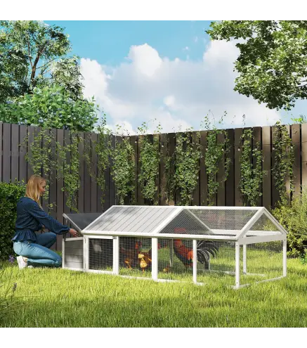 Gallinero para Exterior de Madera 240x112,5x76 cm con Techo Abatible Corral Puertas con Cerradura y Nido Blanco y Gris