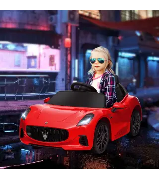 Coche Eléctrico Infantil Maserati Gran Turismo Folgore con Batería 12V Mando a Distancia Faros Bocina y Música MP3 Rojo