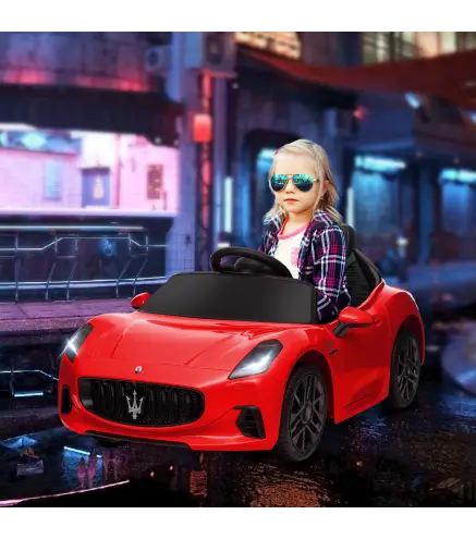Coche Eléctrico Infantil Maserati Gran Turismo Folgore con Batería 12V Mando a Distancia Faros Bocina y Música MP3 Rojo