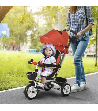 Triciclo para Bebés Plegable Triciclo Evolutivo 2 en 1 para Niños con Toldo Plegable Cestas y Cinturón de Seguridad Rojo