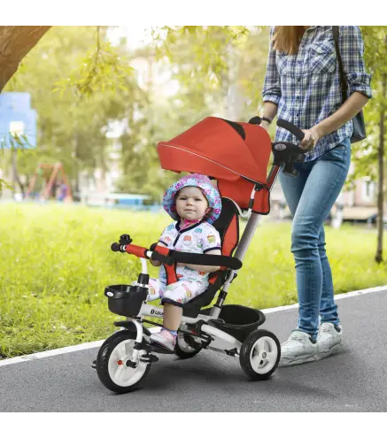 Triciclo para Bebés Plegable Triciclo Evolutivo 2 en 1 para Niños con Toldo Plegable Cestas y Cinturón de Seguridad Rojo