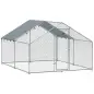 Corral para Gallinas Gallinero Metálico Grande de 3x3,4x1,9 m con Cubierta Impermeable y Anti-UV Plata
