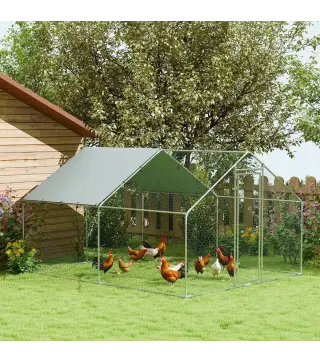 Corral para Gallinas Gallinero Metálico Grande de 3x3,4x1,9 m con Cubierta Impermeable y Anti-UV Plata