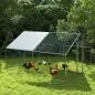Corral para Gallinas Gallinero Metálico Grande de 3x3,4x1,9 m con Cubierta Impermeable y Anti-UV Plata