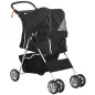 Carrito para Perros Pequeños con Toldo Ajustable Cesta de Almacenaje Portavasos y Ruedas 75x45x97 cm Negro