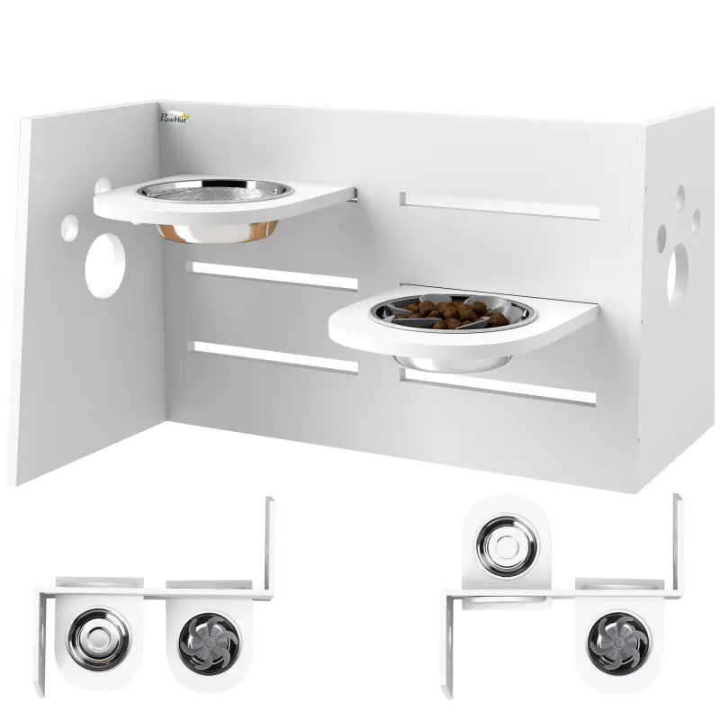 Comedero Elevado Doble para Perros con Altura Ajustable y Sistema de Alimentación Lenta 63x58,5x40 cm Blanco