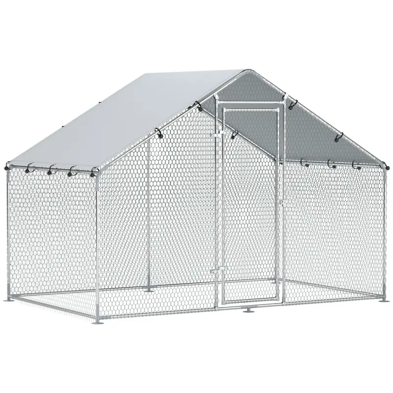 Corral para Gallinas Gallinero Metálico Grande de 3x1,7x1,9 m con Cubierta Impermeable y Anti-UV Plata