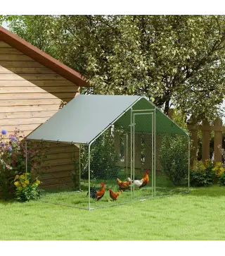 Corral para Gallinas Gallinero Metálico Grande de 3x1,7x1,9 m con Cubierta Impermeable y Anti-UV Plata