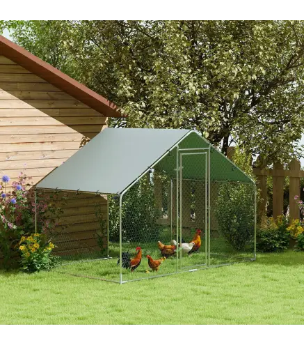 Corral para Gallinas Gallinero Metálico Grande de 3x1,7x1,9 m con Cubierta Impermeable y Anti-UV Plata
