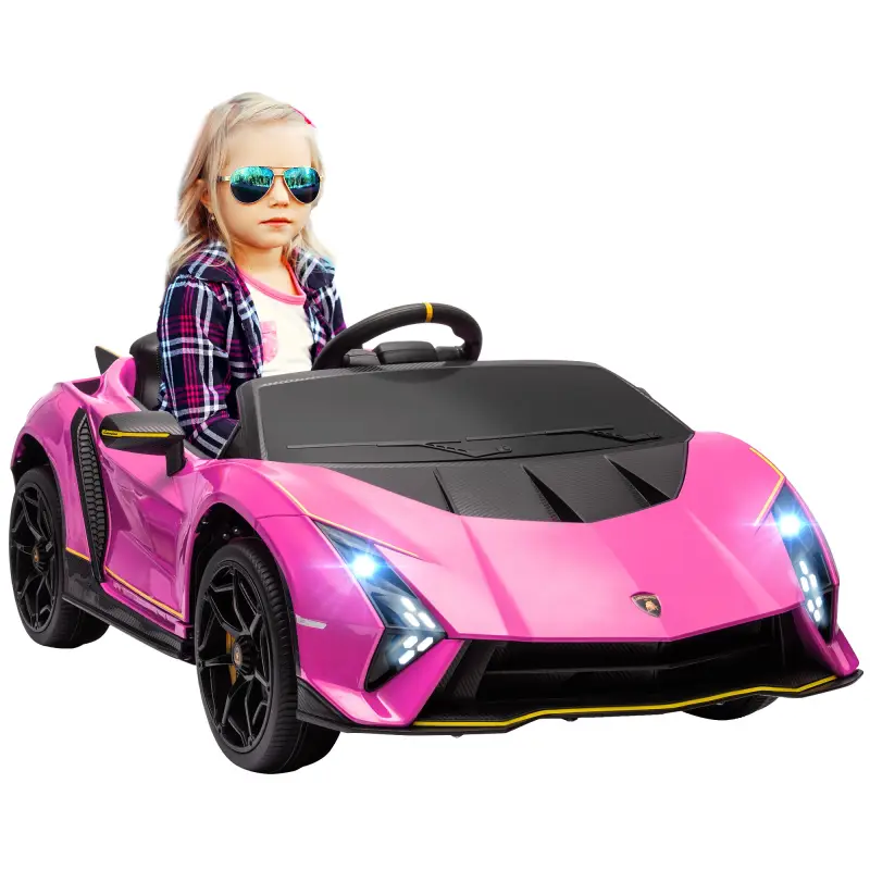 Coche Eléctrico para Niños Lamborghini Autentica con Batería 12V Mando a Distancia Faros Bocina Arranque Suave y Música MP3 Rosa