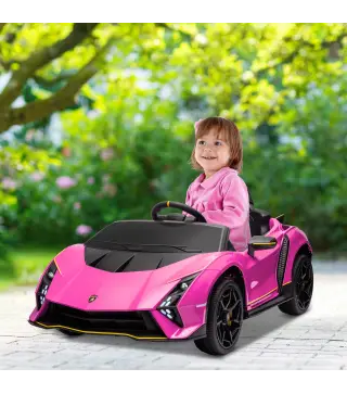 Coche Eléctrico para Niños Lamborghini Autentica con Batería 12V Mando a Distancia Faros Bocina Arranque Suave y Música MP3 Rosa
