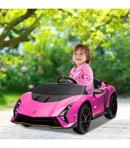 Coche Eléctrico para Niños Lamborghini Autentica con Batería 12V Mando a Distancia Faros Bocina Arranque Suave y Música MP3 Rosa