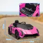 Coche Eléctrico para Niños Lamborghini Autentica con Batería 12V Mando a Distancia Faros Bocina Arranque Suave y Música MP3 Rosa