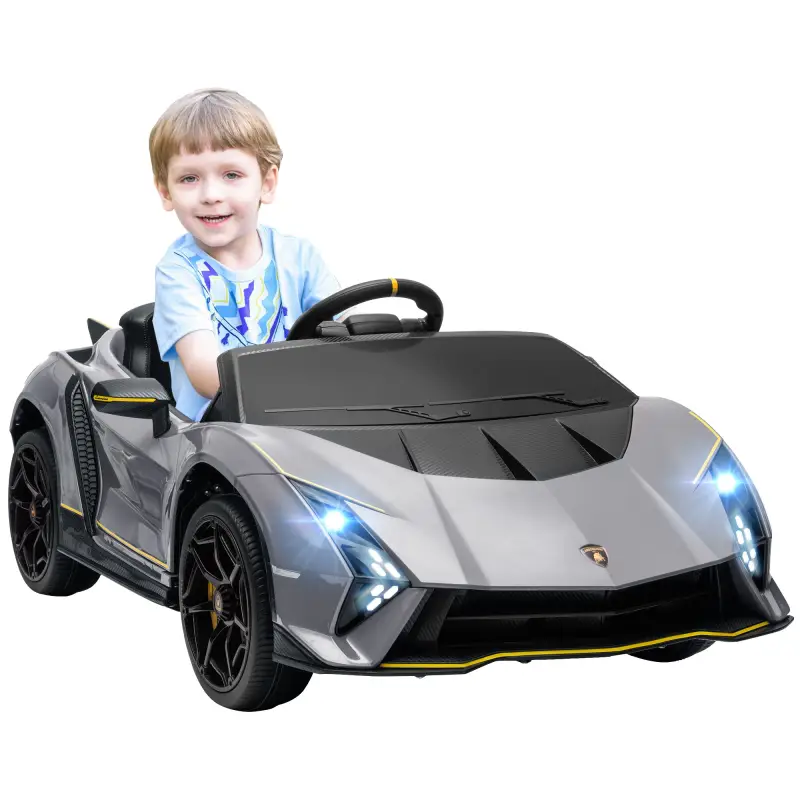 Coche Eléctrico para Niños Lamborghini Autentica con Batería 12V Mando a Distancia Faros Bocina Arranque Suave y Música MP3 Gris