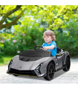 Coche Eléctrico para Niños Lamborghini Autentica con Batería 12V Mando a Distancia Faros Bocina Arranque Suave y Música MP3 Gris