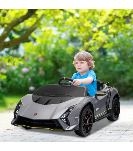 Coche Eléctrico para Niños Lamborghini Autentica con Batería 12V Mando a Distancia Faros Bocina Arranque Suave y Música MP3 Gris