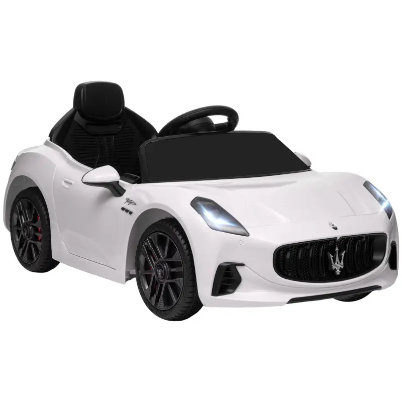 Coche Eléctrico Infantil Maserati Gran Turismo Folgore con Batería 12V Mando a Distancia Faros Bocina Música MP3 Blanco