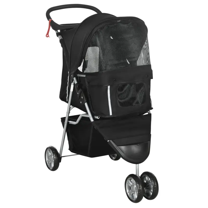 Carrito para Perros Pequeños con Cesta de Almacenaje Ventanas de Malla y 2 Ruedas Universales 75x45x97 cm Negro