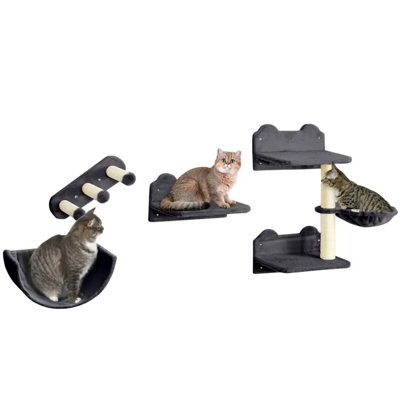 Juego de Escalada para Gatos de Pared Estantes para Gatos 4 Piezas Hamaca Nido Plataformas para Saltar Gris Oscuro