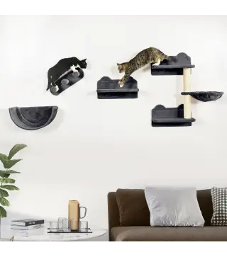 Juego de Escalada para Gatos de Pared Estantes para Gatos 4 Piezas Hamaca Nido Plataformas para Saltar Gris Oscuro