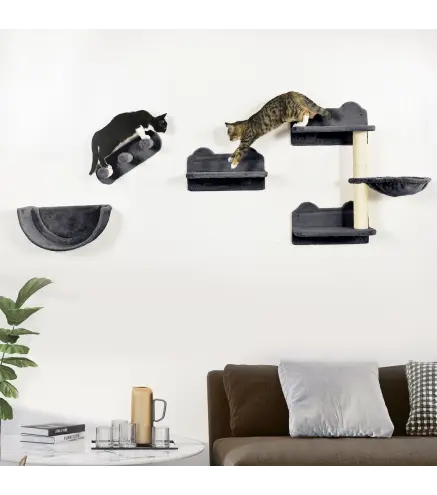Juego de Escalada para Gatos de Pared Estantes para Gatos 4 Piezas Hamaca Nido Plataformas para Saltar Gris Oscuro