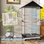 Jaula para Pájaros con Ruedas Pajarera Metálica con Bandeja Extraíble Puertas 79x65x155 cm Negro