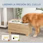 Comedero Perro Elevado con Alimentador Lento Extraíble Comedero y Bebedero de Acero Inoxidable Roble