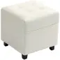 Reposapiés de Salón Taburete Bajo Tapizado en Lino con Bolsillo Lateral y Tapa con Botones Acolchados Crema