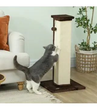Poste Rascador para Gatos Altura 81 cm Rascador para Gatos con Poste de Sisal y Bola Colgante 41x41x81 cm Marrón