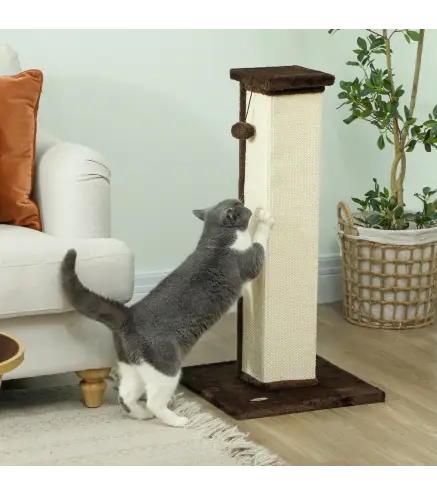 Poste Rascador para Gatos Altura 81 cm Rascador para Gatos con Poste de Sisal y Bola Colgante 41x41x81 cm Marrón