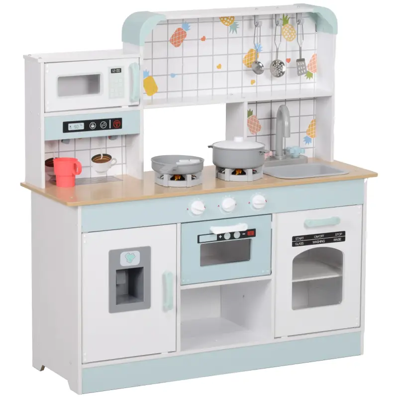 Cocinita Infantil con Sonido Fogón Grifo Fregadero Microondas Cafetera Máquina de Hielo y Accesorios de Cocina Blanco Cocinita Infantil con Sonido Fogón Grifo Fregadero Microondas Cafetera Máquina de Hielo y Accesorios de Cocina Blanco