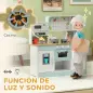 Cocinita Infantil con Sonido Fogón Grifo Fregadero Microondas Cafetera Máquina de Hielo y Accesorios de Cocina Blanco
