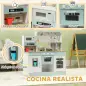 Cocinita Infantil con Sonido Fogón Grifo Fregadero Microondas Cafetera Máquina de Hielo y Accesorios de Cocina Blanco