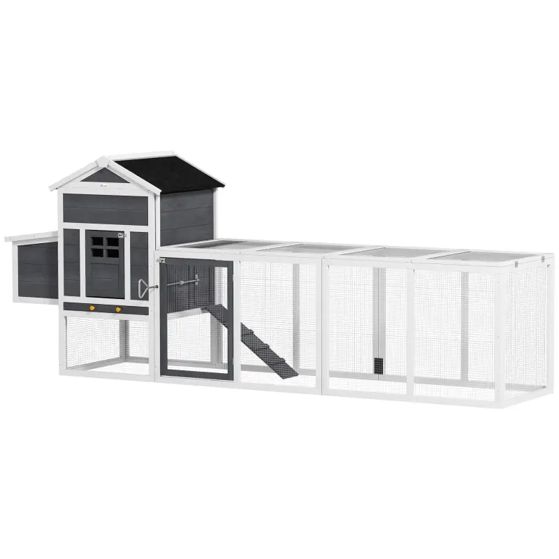 Gallinero de Madera Grande para 3-6 Gallinas con Techo Asfáltico Nido y Bandeja Extraíble 297,5x68x118 cm Blanco y Gris Gallinero de Madera Grande para 3-6 Gallinas con Techo Asfáltico Nido y Bandeja Extraíble 297,5x68x118 cm Blanco y Gris