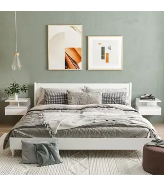 Juego de 2 Mesitas de Noche Colgantes con 1 Cajón y Estante Abierto para Dormitorio 35x32x22,5 cm Blanco